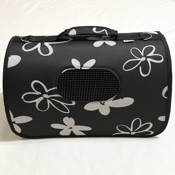 Collapsible Pet Carrier for Small Cats/Dogs - Black/White Floral Print w/Handle - Picture 7 of 16
